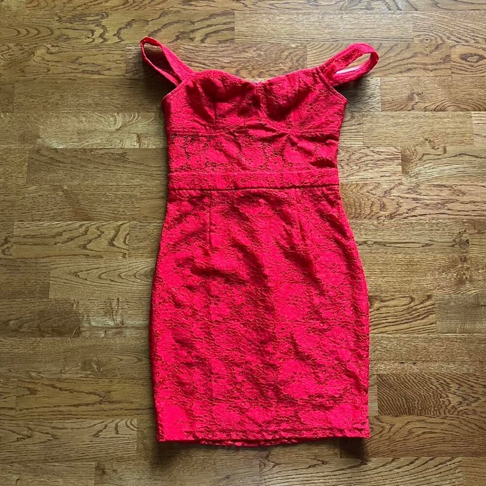 Superdown Women's Red Dress Lace Mini Off the Shoulder Bodycon Corset XS REVOLVE